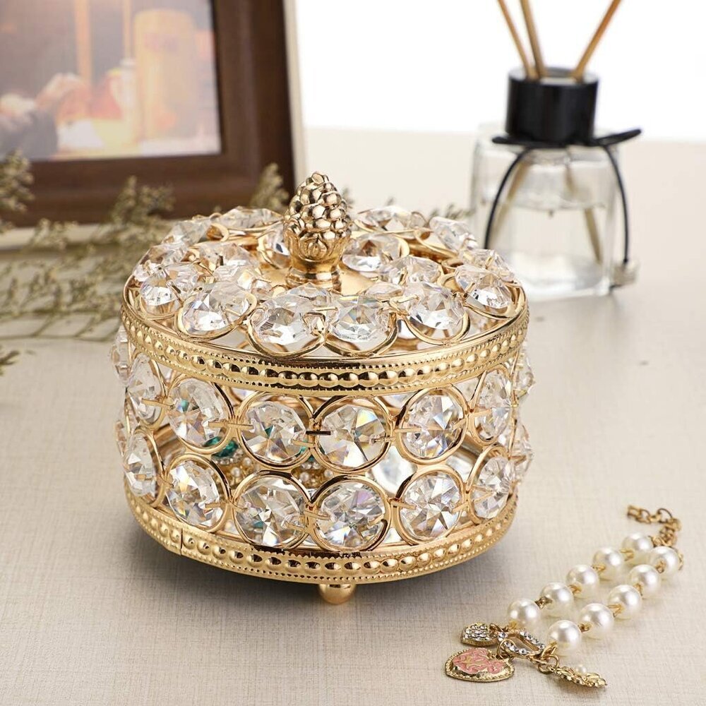 Crystal Mirrored Jewelry Box Jewelry Trinket Organizer Box Home Decor Ring Earri - Picture 2 of 9